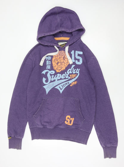 Superdry Men’s Purple Pullover Hoodie M Graphic Print Lion Sports