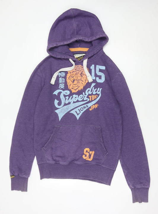 Superdry Men’s Purple Pullover Hoodie M Graphic Print Lion Sports