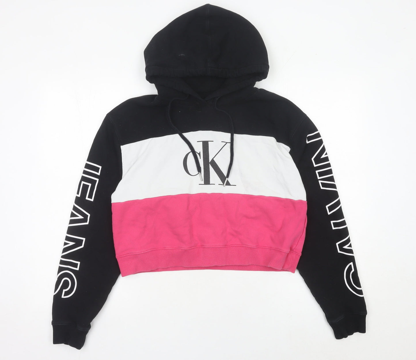 Calvin Klein Jeans Womens Hoodie Black Pink White M Logo Pullover