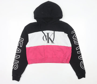 Calvin Klein Jeans Womens Hoodie Black Pink White M Logo Pullover