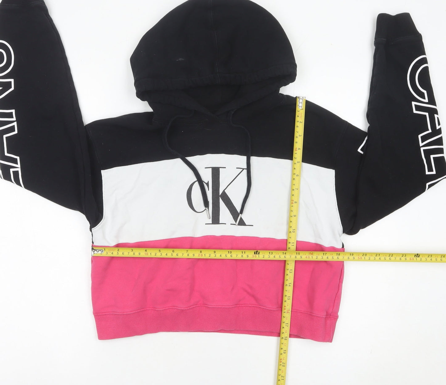 Calvin Klein Jeans Womens Hoodie Black Pink White M Logo Pullover
