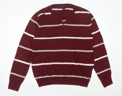 Gap Mens Red Striped Cotton V-Neck Jumper Size L