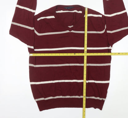 Gap Mens Red Striped Cotton V-Neck Jumper Size L