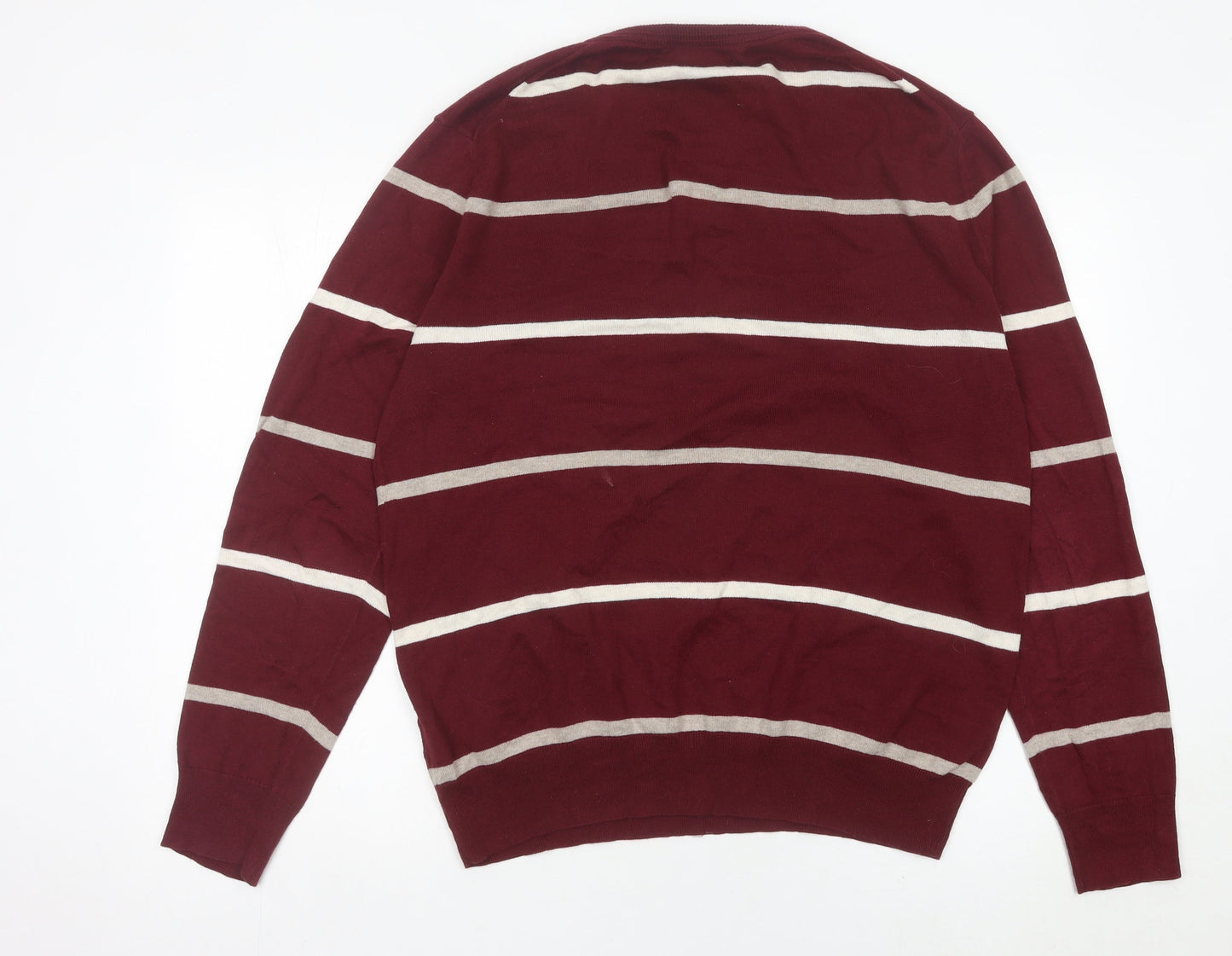 Gap Mens Red Striped Cotton V-Neck Jumper Size L
