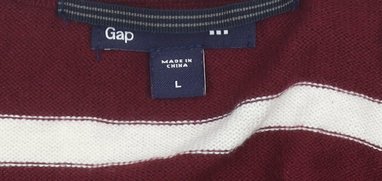 Gap Mens Red Striped Cotton V-Neck Jumper Size L