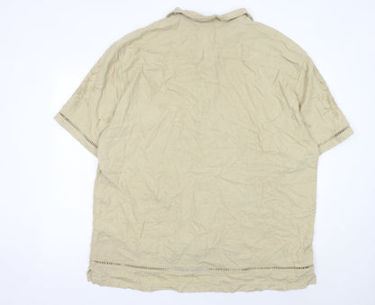 Abercrombie & Fitch Mens Beige 2XL Tall Linen Blend Embroidered Button Shirt