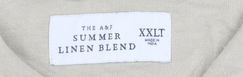 Abercrombie & Fitch Mens Beige 2XL Tall Linen Blend Embroidered Button Shirt