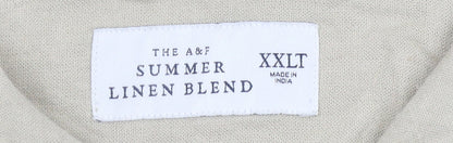 Abercrombie & Fitch Mens Beige 2XL Tall Linen Blend Embroidered Button Shirt