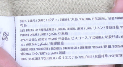 Abercrombie & Fitch Mens Beige 2XL Tall Linen Blend Embroidered Button Shirt