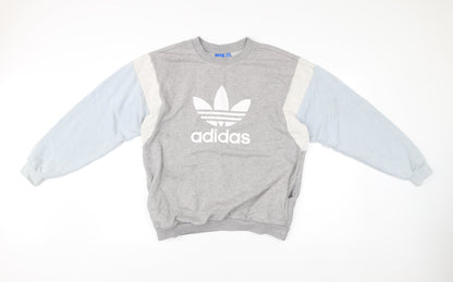 Adidas Womens Grey Sweatshirt UK 14 Logo Pullover Casual