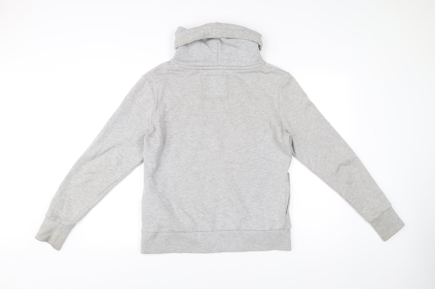 Superdry Womens Grey Hoodie UK 12 Pullover Cowl Neck Logo Sweatshirt
