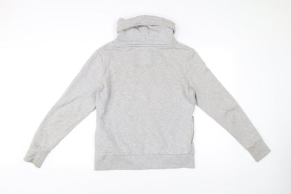 Superdry Womens Grey Hoodie UK 12 Pullover Cowl Neck Logo Sweatshirt