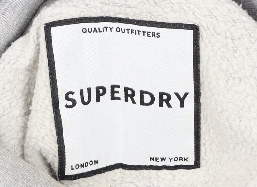 Superdry Womens Grey Hoodie UK 12 Pullover Cowl Neck Logo Sweatshirt