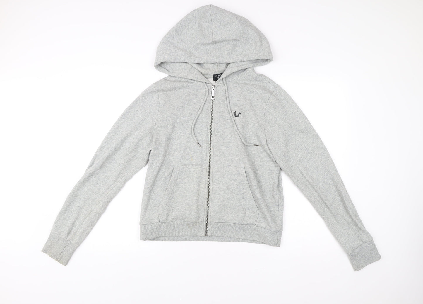 True Religion Mens Grey Full Zip Hoodie L Logo Graphic Sweatshirt