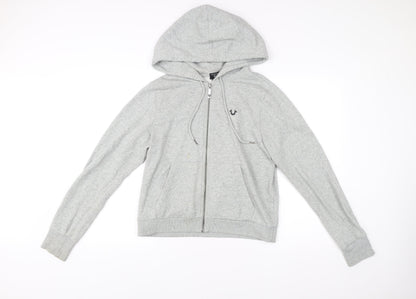 True Religion Mens Grey Full Zip Hoodie L Logo Graphic Sweatshirt