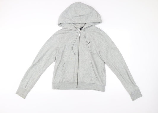 True Religion Mens Grey Full Zip Hoodie L Logo Graphic Sweatshirt
