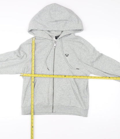 True Religion Mens Grey Full Zip Hoodie L Logo Graphic Sweatshirt