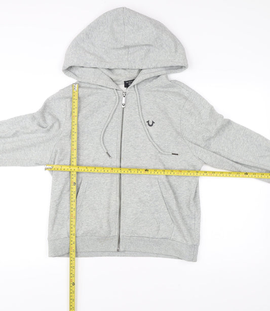 True Religion Mens Grey Full Zip Hoodie L Logo Graphic Sweatshirt
