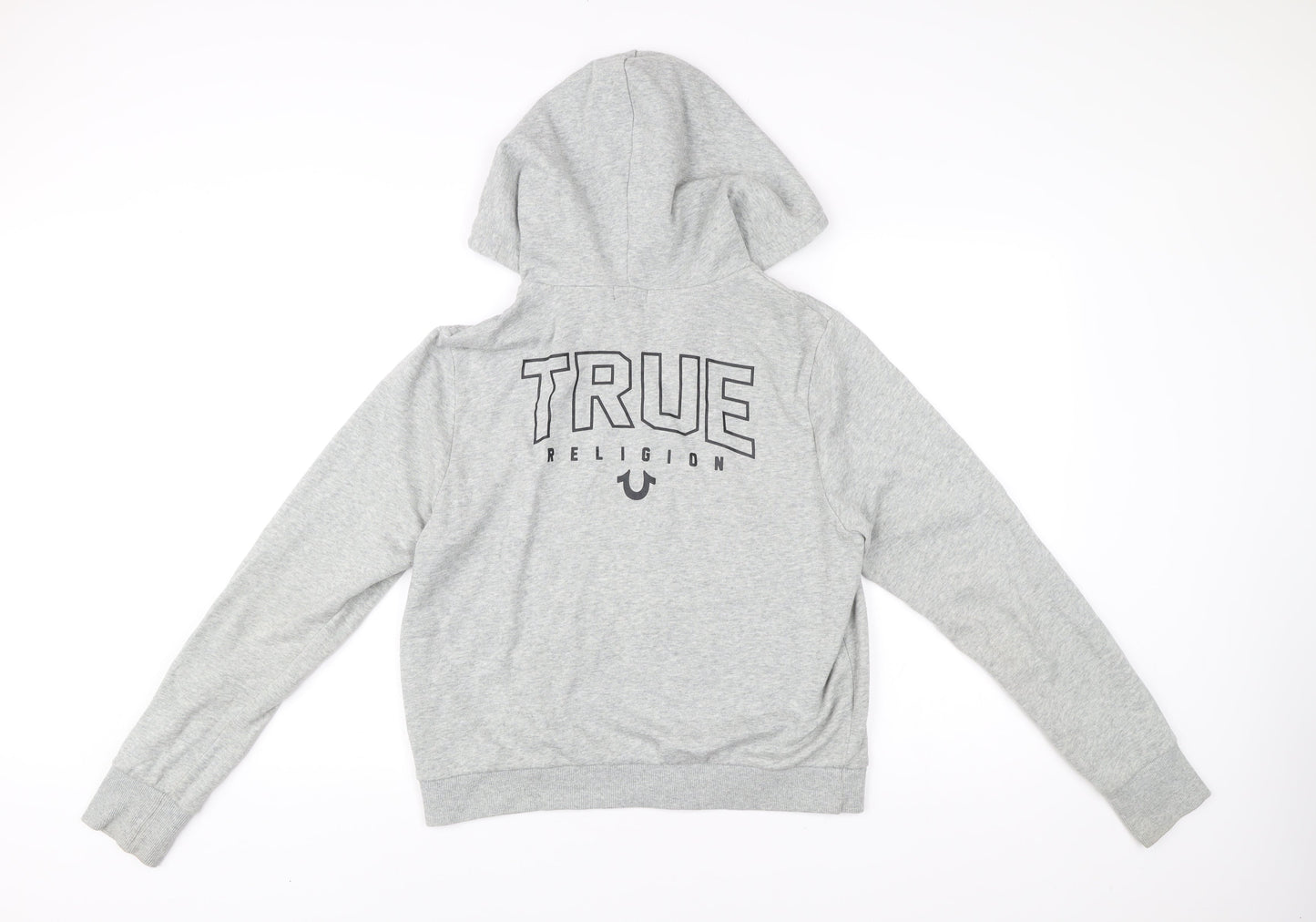 True Religion Mens Grey Full Zip Hoodie L Logo Graphic Sweatshirt