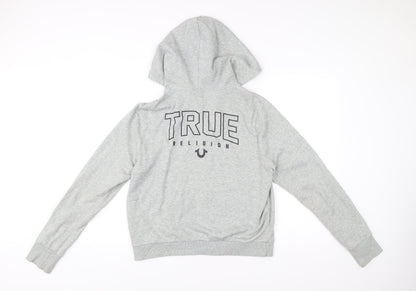 True Religion Mens Grey Full Zip Hoodie L Logo Graphic Sweatshirt