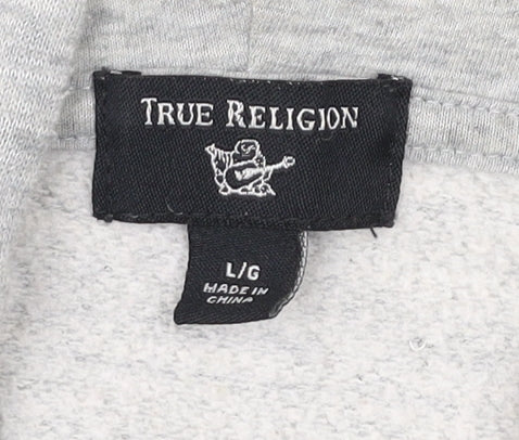 True Religion Mens Grey Full Zip Hoodie L Logo Graphic Sweatshirt