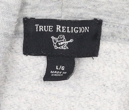 True Religion Mens Grey Full Zip Hoodie L Logo Graphic Sweatshirt