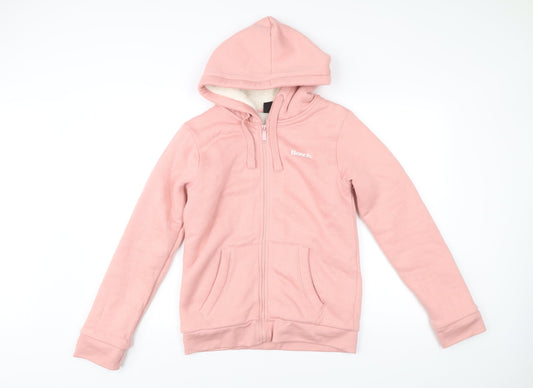 Bench Womens Pink Full Zip Hoodie UK 10 Small Size Cotton Blend