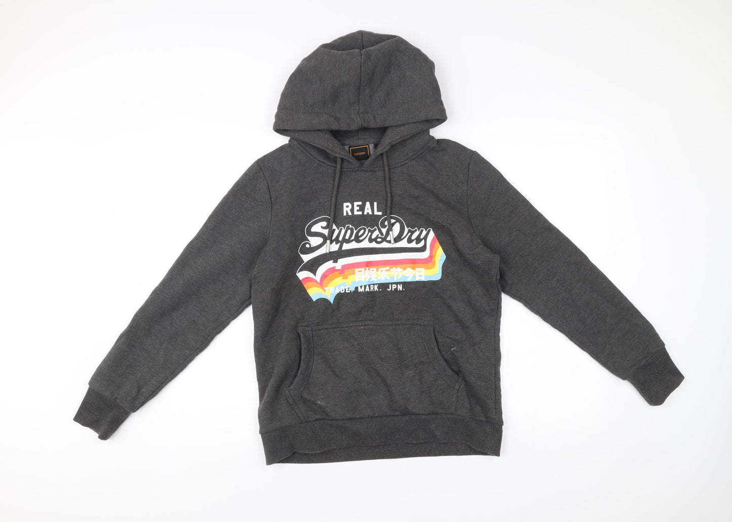 Superdry Women’s Grey Hoodie UK 14 Pullover Logo Graphic Cotton Blend