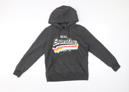 Superdry Women’s Grey Hoodie UK 14 Pullover Logo Graphic Cotton Blend