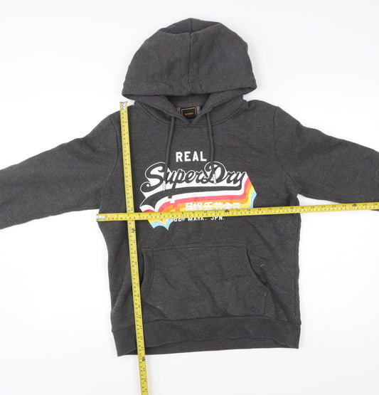 Superdry Women’s Grey Hoodie UK 14 Pullover Logo Graphic Cotton Blend