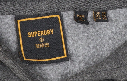 Superdry Women’s Grey Hoodie UK 14 Pullover Logo Graphic Cotton Blend