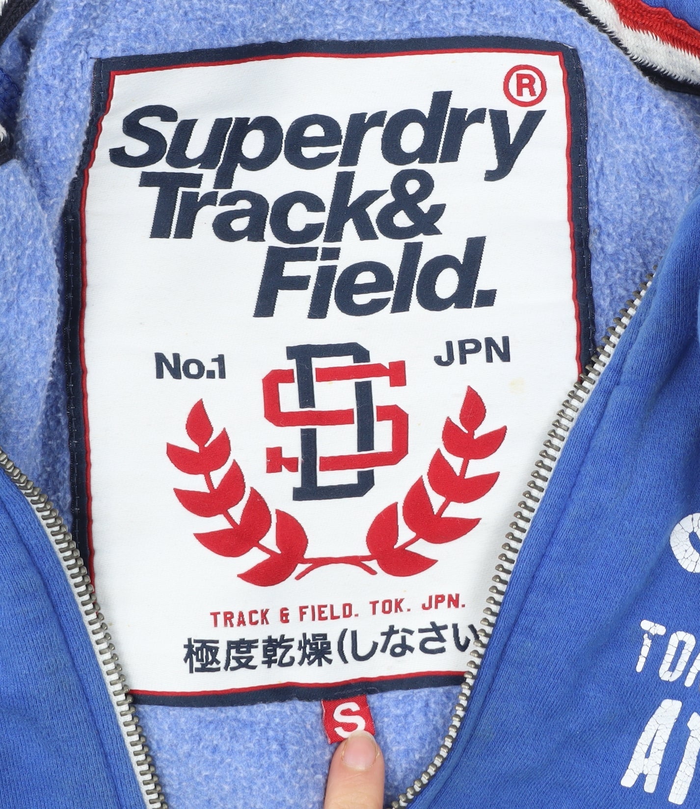 Superdry Men’s Blue Full Zip Hoodie S Logo Athletic Track Field