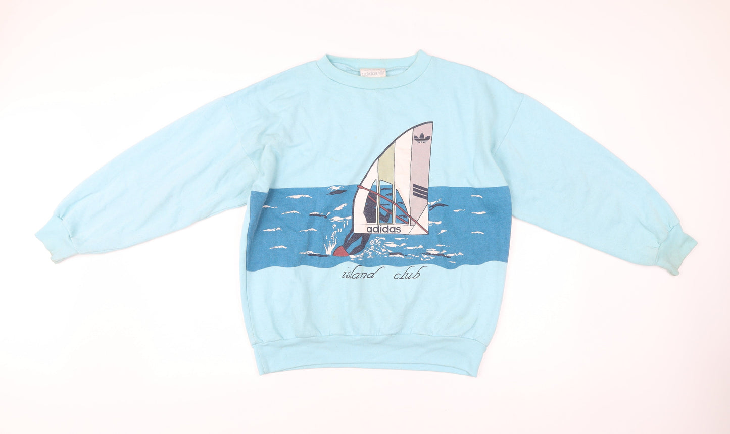 Adidas Men's Blue Crew Neck Graphic Sweatshirt Size M Vintage