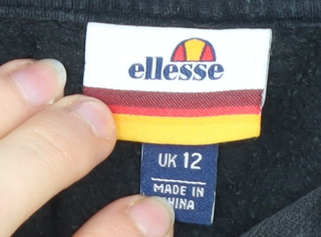 Ellesse Womens Black Hoodie UK 12 Pullover Logo Graphic Sweatshirt