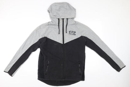 Physiq Apparel Mens Grey Black Full Zip Hoodie Size L Slim Fit Sports