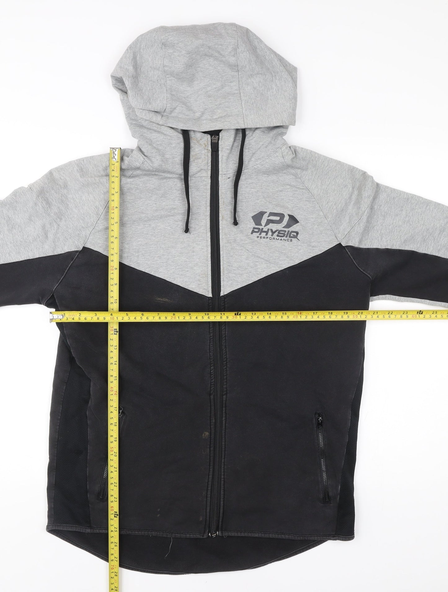 Physiq Apparel Mens Grey Black Full Zip Hoodie Size L Slim Fit Sports