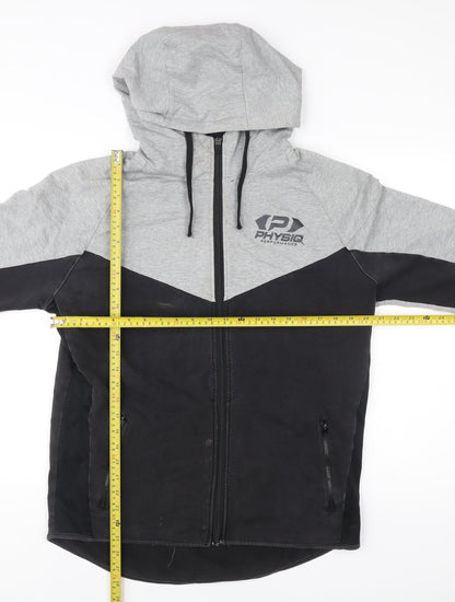 Physiq Apparel Mens Grey Black Full Zip Hoodie Size L Slim Fit Sports