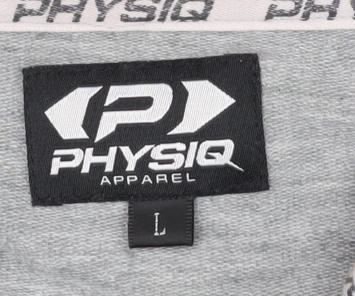 Physiq Apparel Mens Grey Black Full Zip Hoodie Size L Slim Fit Sports
