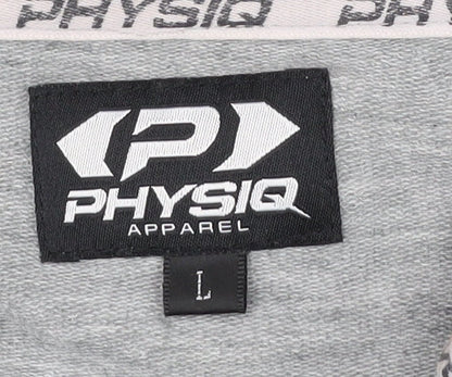 Physiq Apparel Mens Grey Black Full Zip Hoodie Size L Slim Fit Sports