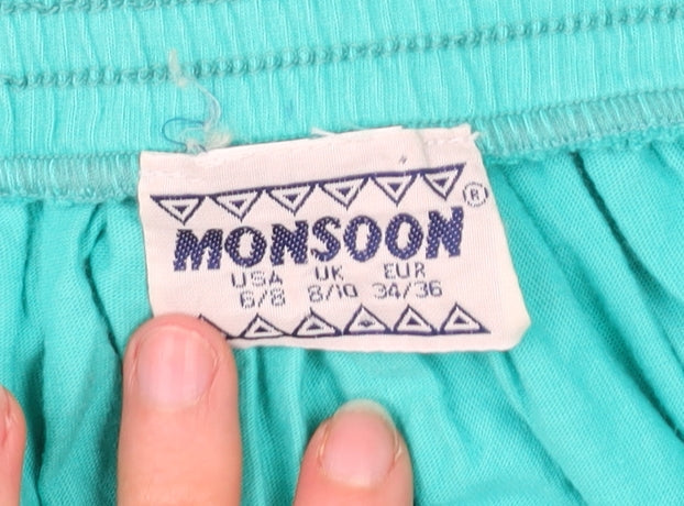 Monsoon Womens Green Cotton A-Line Skirt Size 8/10 Casual