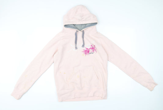 Animal Womens Pink Pullover Hoodie Size 10 Casual Logo Flower Print