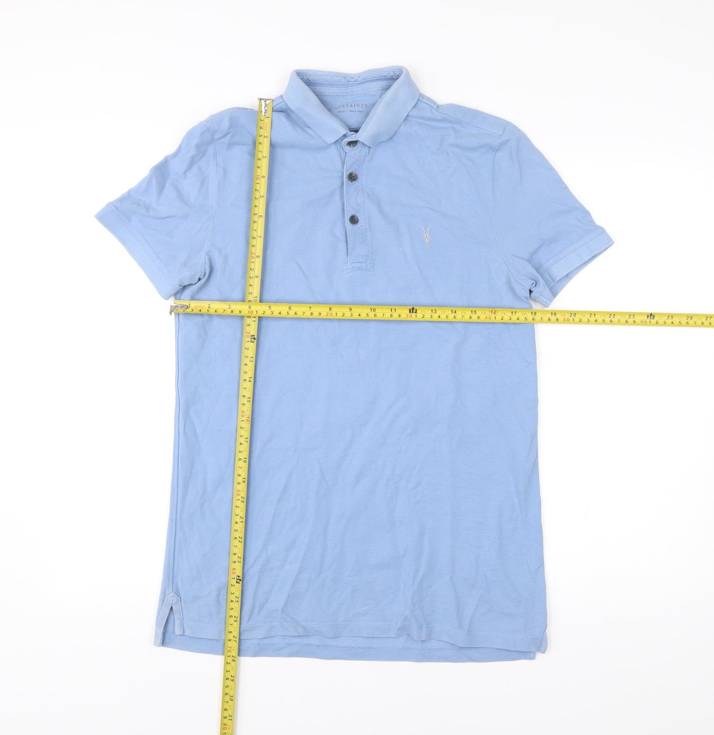 AllSaints Men's Blue Slim Fit Cotton Polo Shirt Size S