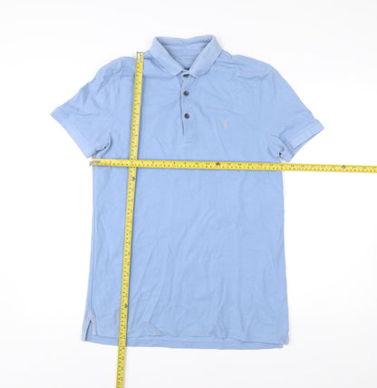 AllSaints Men's Blue Slim Fit Cotton Polo Shirt Size S