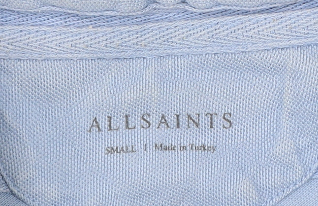 AllSaints Men's Blue Slim Fit Cotton Polo Shirt Size S