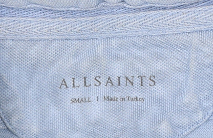 AllSaints Men's Blue Slim Fit Cotton Polo Shirt Size S