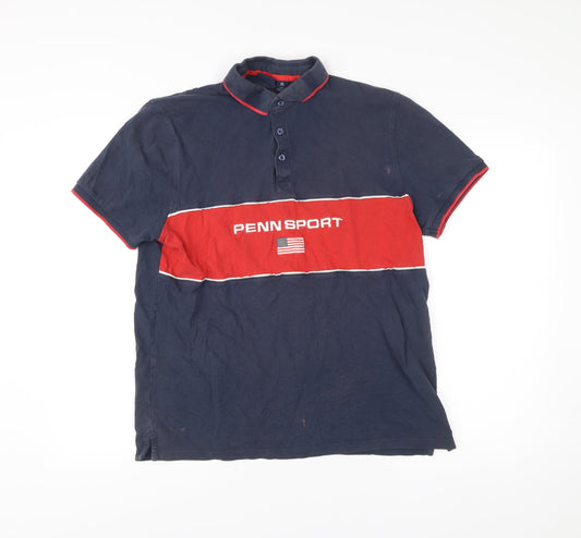 Penn x Primark Mens Navy Blue Red XL Polo Shirt Casual Sportswear