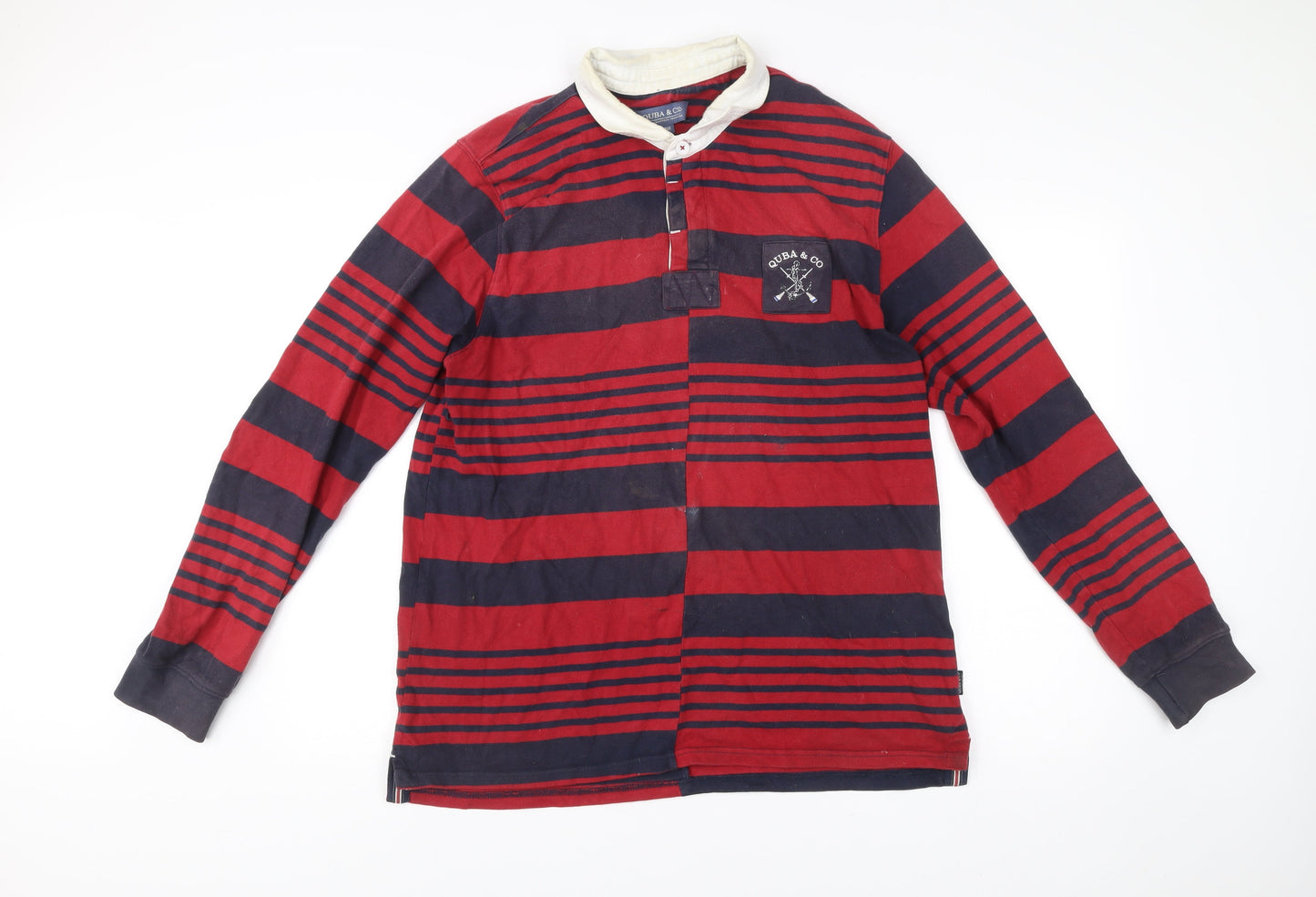 Quba & Co. Men’s Red Blue Striped Rugby Shirt Long Sleeve L