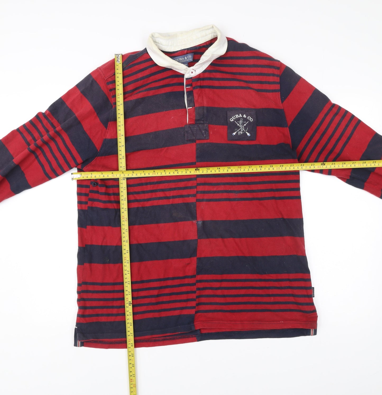 Quba & Co. Men’s Red Blue Striped Rugby Shirt Long Sleeve L