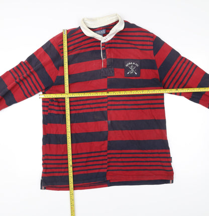 Quba & Co. Men’s Red Blue Striped Rugby Shirt Long Sleeve L