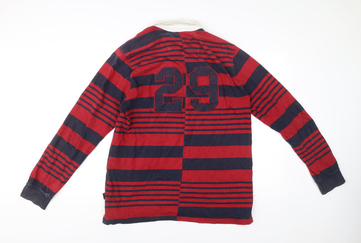 Quba & Co. Men’s Red Blue Striped Rugby Shirt Long Sleeve L